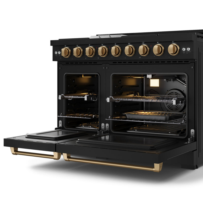 Cuisinière à gaz professionnelle 48 po avec double four Gordon Ramsay de THOR Kitchen en noir / bronze, Noir, Gaz naturel