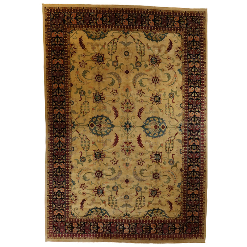 One-of-a-Kind Oriental Hand-Knotted Wool Black/Green/Beige/Red Area Rug