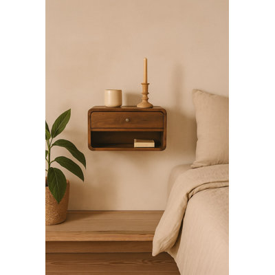 Curved Elegance Floating Nightstand in Chestnut Finish by Loon Peak