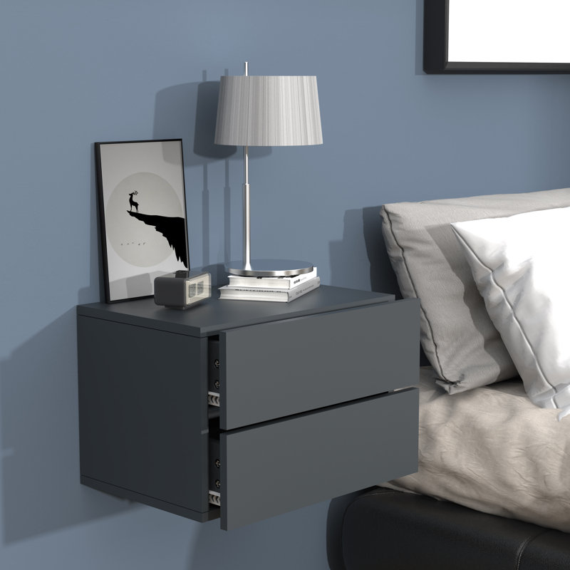 Avyion Manufactured Wood Bedside Table, Anthracite, 30cm H x 45cm W x 32cm D