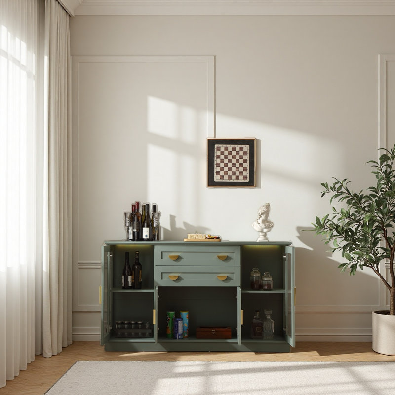  Large Sideboard Cabinet With Storage,Modern Buffet Cabinet WIth Glass Doors,Sideboard With Drawers and Adjustable Shelves,For Kitchen And Dining Room