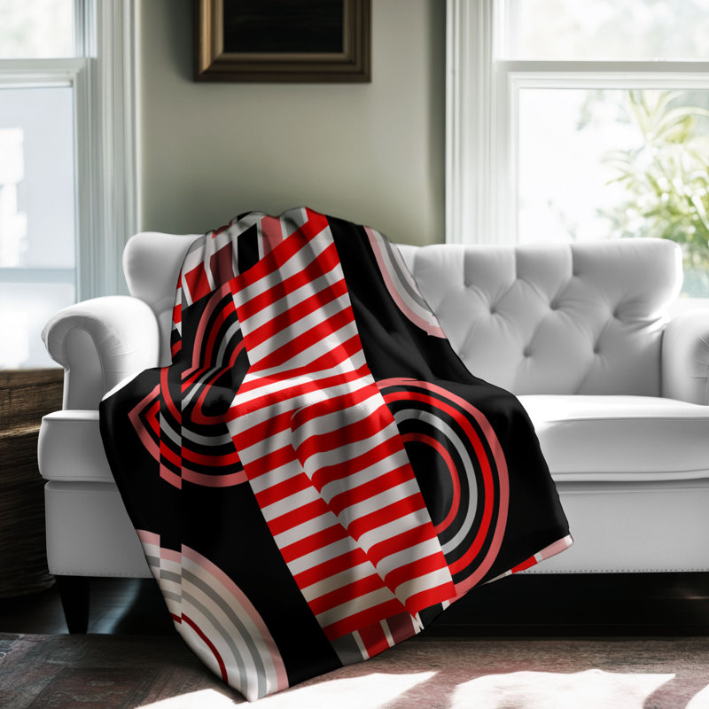 Motif Groovy - 1 pièce Sherpa Premium, Lit simple, Noir / rouge / rose abstrait / formes géométriqu