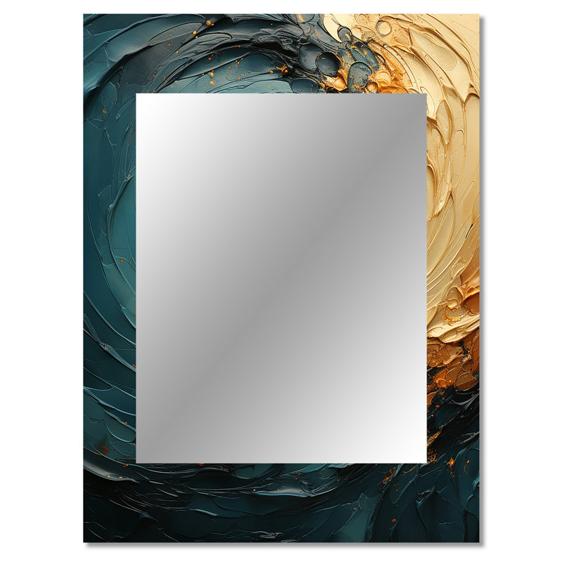 Gold Teal Ocean Spiral IV - Abstract Spirals Decorative Wall Mirror, Modern Large Mirror, Printed Metal Art, 40" x 30"