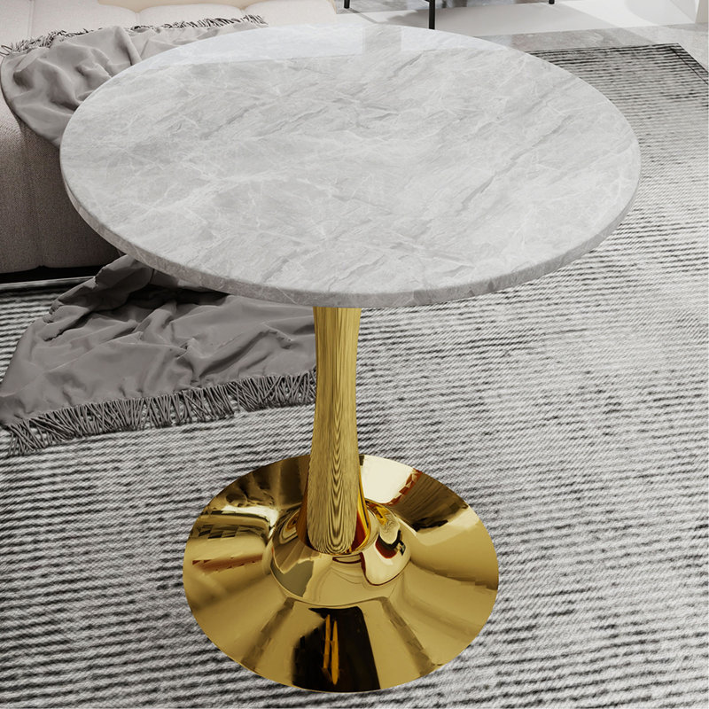 Table basse de 27,6 pouces de style Mid-Century de style moderne, pouvant accueillir 2 à 4 personnes, dotée d'un plateau de table rond en marbre, pour divers espaces.