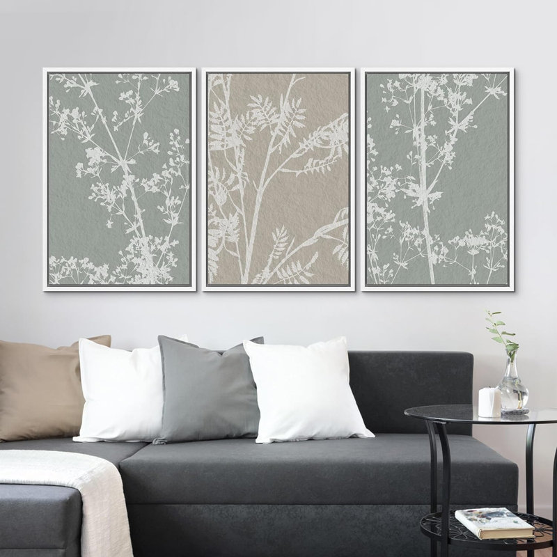 "Pastel Watercolor Wildflower", reproduction sur toile 3 pièces, H 24 po x l 16 po x P 1,5 po, Blanc
