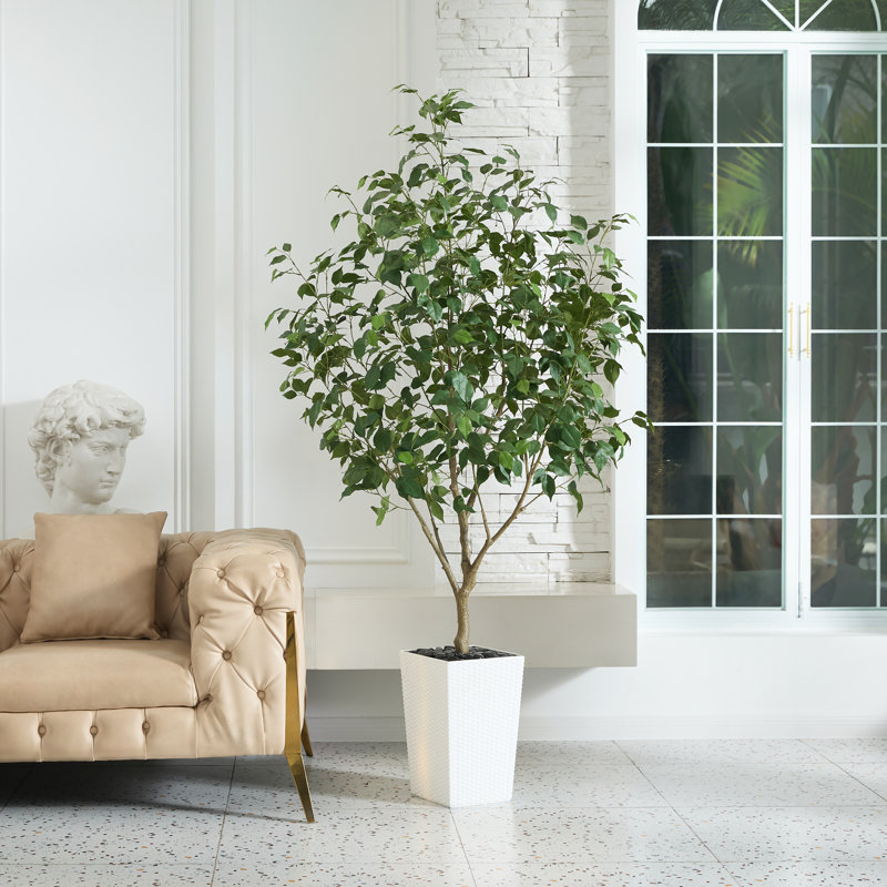 Ficus artificiel George, verdure artificielle protégée contre les rayons UV avec une énorme base décorative pour l'intérieur et l'extérieur