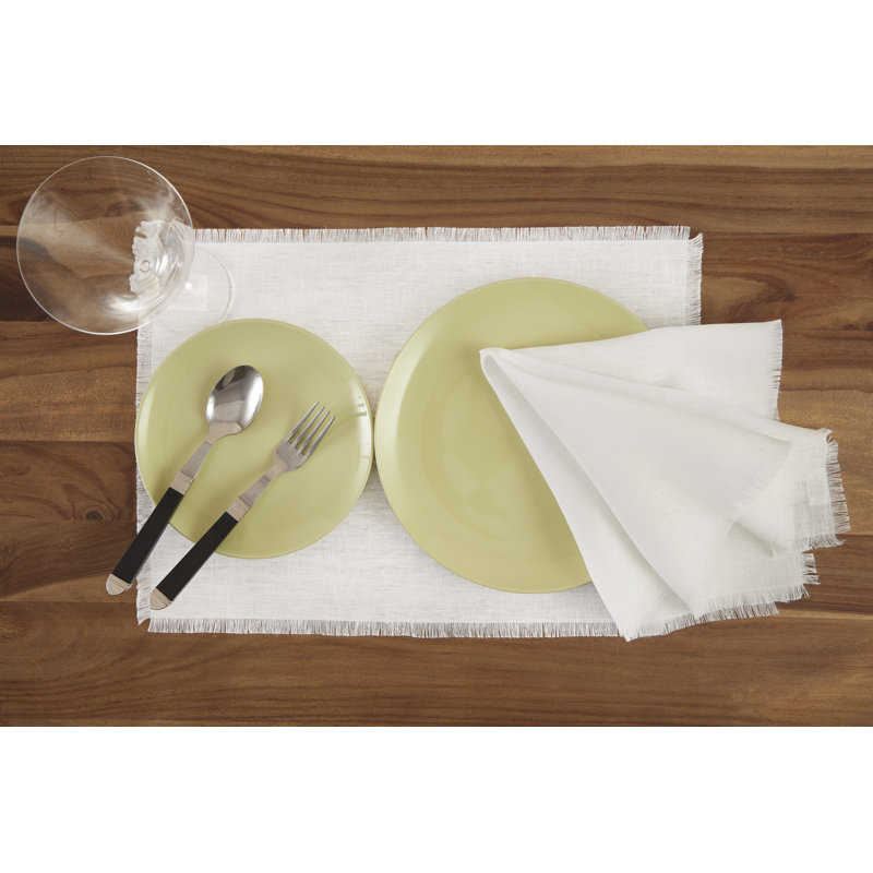 Fringe - 100% Pure Linen Dinner Napkins, White