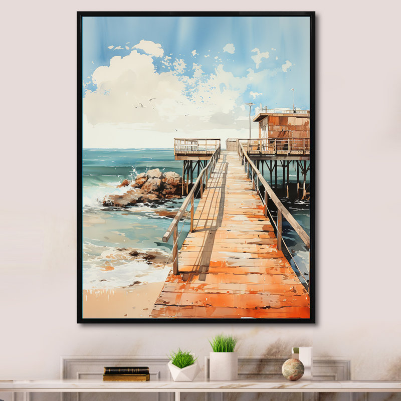 «Miami Sunset Pier I», reproduction sur toile, H 20 po x l 12 po x P 1 po, Cadre flottant noir
