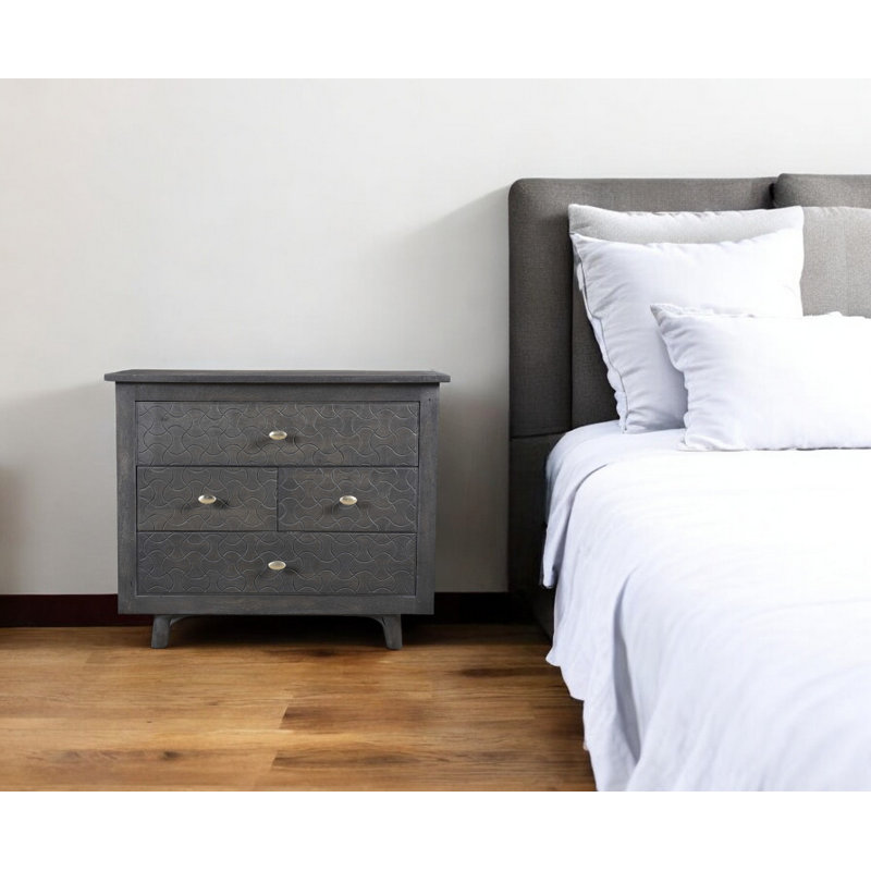 30" Gray Solid Wood Four Drawer Nightstand