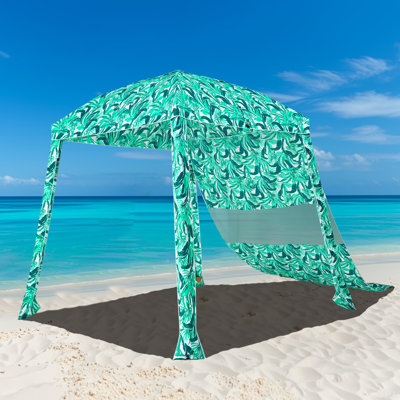 Cabane de plage 6 pi x 6 pi, auvent de plage facile à installer et à démonter avec poches de sable, grande ancre sablonneuse, tente d'ombrage allongée à paroi latérale