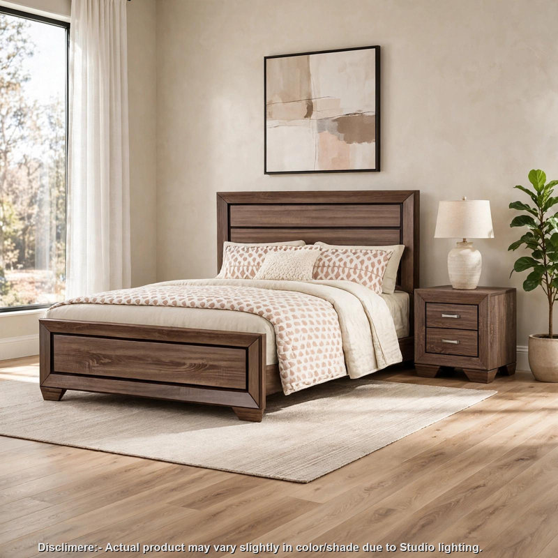 Ensemble de chambre à coucher King, brun, ensemble 2 pièces avec table de chevet, 2 Pcs: Bed, Nightstand