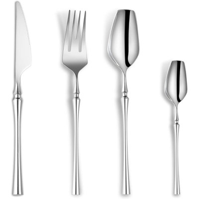 24-Piece Modern Stainless Steel Flatware Set, Unique Rustic Design With Tea Spoons