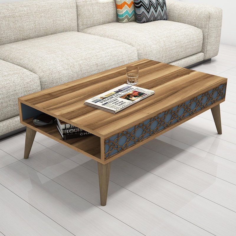Modern Coffee Table, Walnut & Chalcedony, 41.3 x 14.4 x 23.6 inches | 100% Melamine Coated Particle Board, Thickness: 0.7 inches, 4 mm CNC Relief, Plastic Legs | Stylish Geometric Design for Living Room
