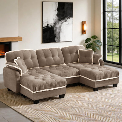 Canapé d'angle modulaire en chenille de 100,9 pouces, 5 pièces, en forme de U, avec 2 poufs rembourrés amovibles et des coussins.
