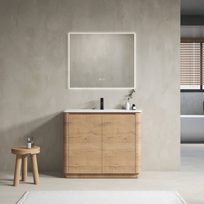 Meuble-lavabo autoportant avec lavabo en céramique et 2 portes à fermeture en douceur