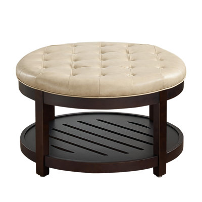 Farmhouse Upholstered Storage Tufted Ottoman with Storage Tray by Latitude Run