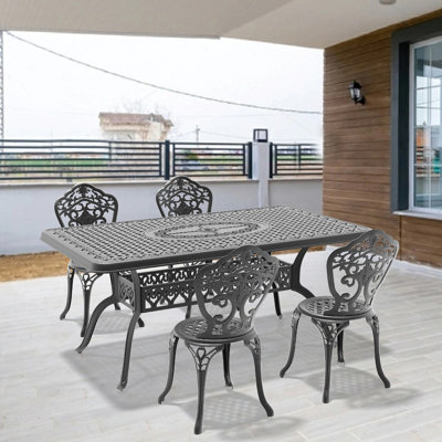 Ensemble de meubles de salle à manger en fonte d'aluminium toutes saisons avec cadre noir