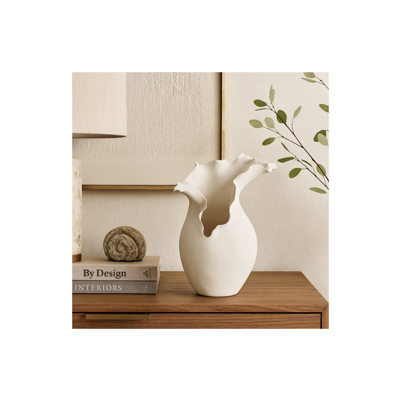 Bia Ceramic / Porcelain Table Vase, White, 14.8" H x 9.15" W x 9" D