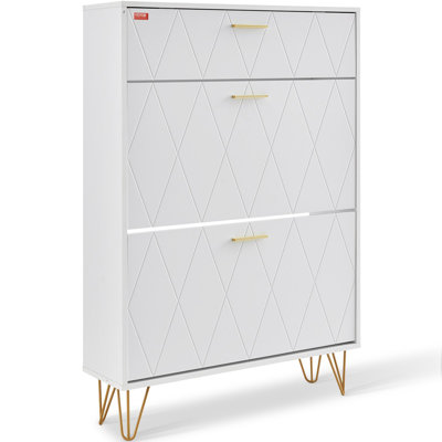 Armoire à chaussures avec 3 tiroirs rabattables, armoire de rangement de chaussures pour le vestibule, organisateur de rangement de chaussures autoportant pour talons, bottes, pantoufles dans le couloir, salon