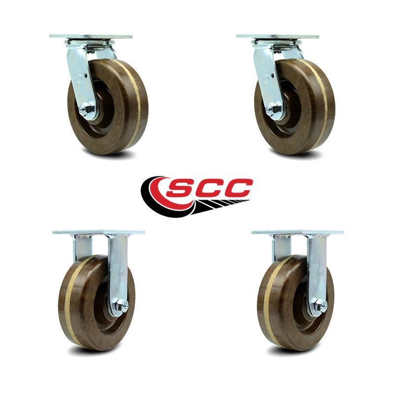 6 Inch High Temp Phenolic Caster Set with Roller Bearings 2 Swivel 2 Rigid SCC/SCC-30CS620-PHRHT-2-R620-2