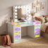 Makeup Vanity Set with LED Lighted Mirror HD Glass Top Built-in LED Light Strips Large 11 Drawers