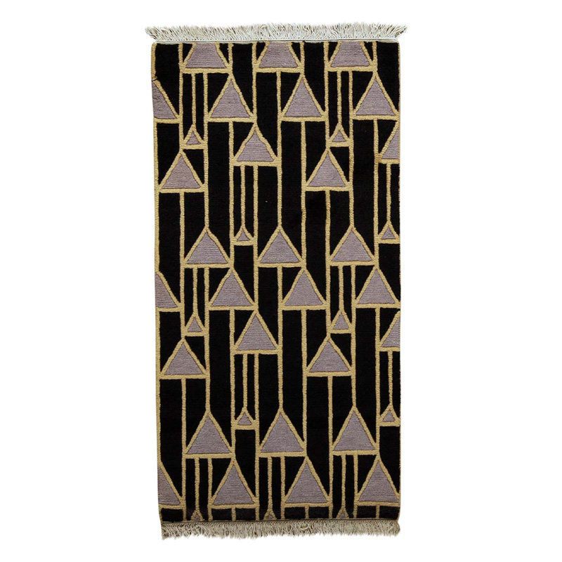 Tapis noir / brun / jaune noué à la main de haute qualité