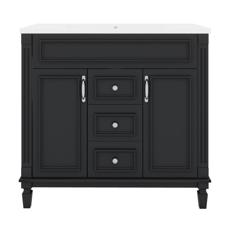 Meuble-lavabo élégant et fonctionnel de 36 po avec lavabo supérieur et tiroirs, Noir