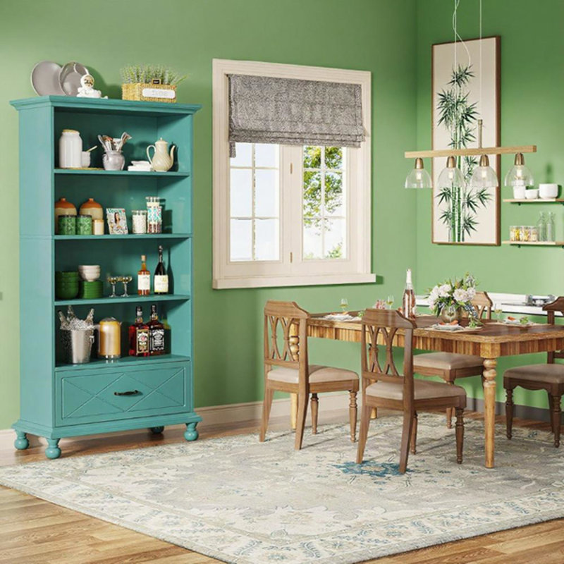 Bookcase with Drawer Storage, Green Teal