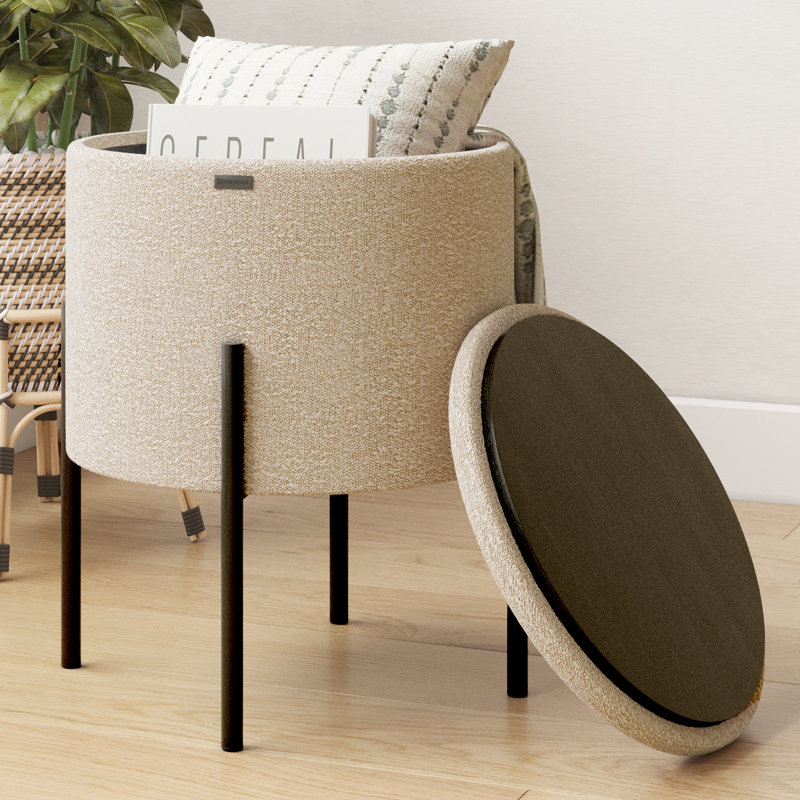 Repose-pieds rond moderne avec rangement, Beige