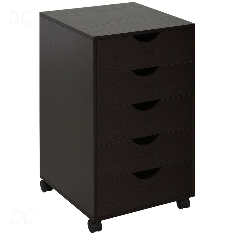 Classeur à 5 tiroirs avec classeur nordique minimaliste moderne et roues, brun, buffet