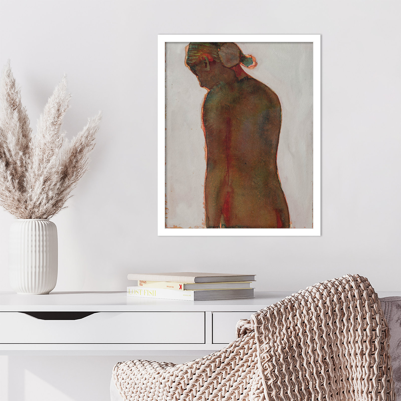 Figure Print by Dean Graham, White Framed, 21" H x 17" W