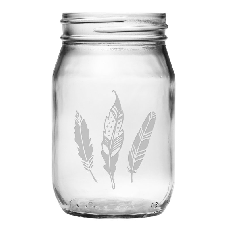 Pot mason 16 oz en verre plumes