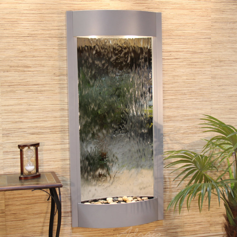 Pacifica Waters Indoor Natural Stone Waterfall Fountain with Lights, Silver Mirror, Silver Metallic