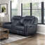 Causeuse inclinable moderne double bleue avec console centrale, revêtement en similicuir respirant, ports USB pour salon 1 pièce