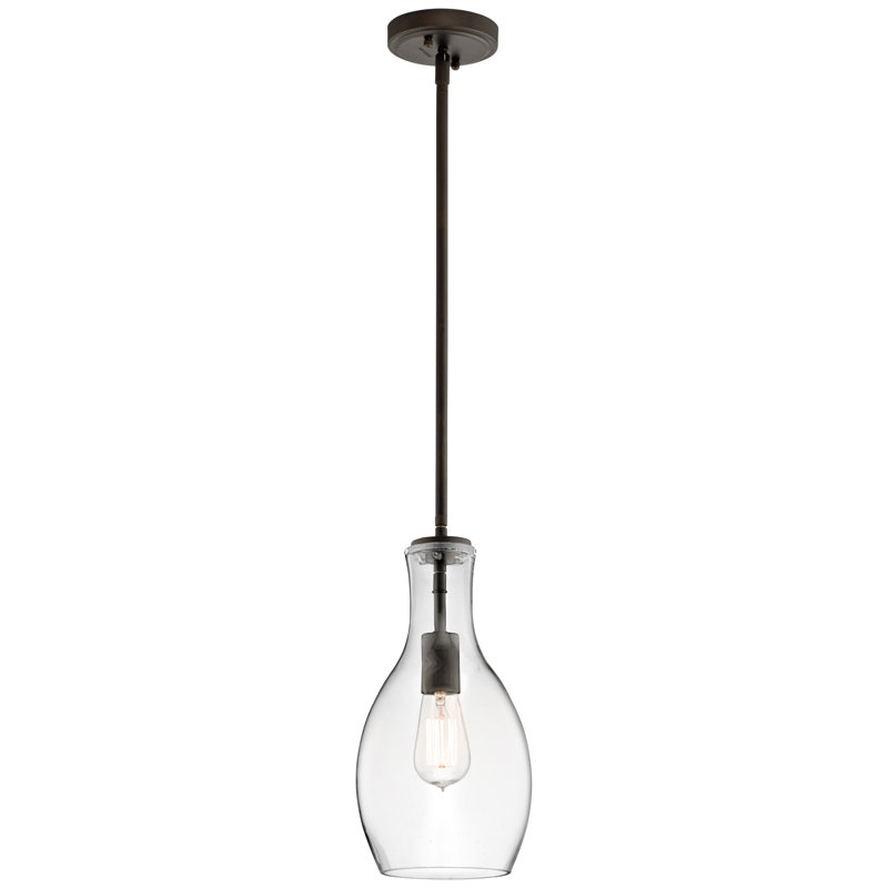 Luminaire suspendu 1 lumière bronze antique avec abat-jour en verre transparent, Transparent, Bronze vieilli