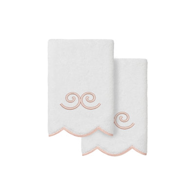  100% Turkish Cotton SYMMETRA Scallop 2PC Embellished Fingertip Towel Set