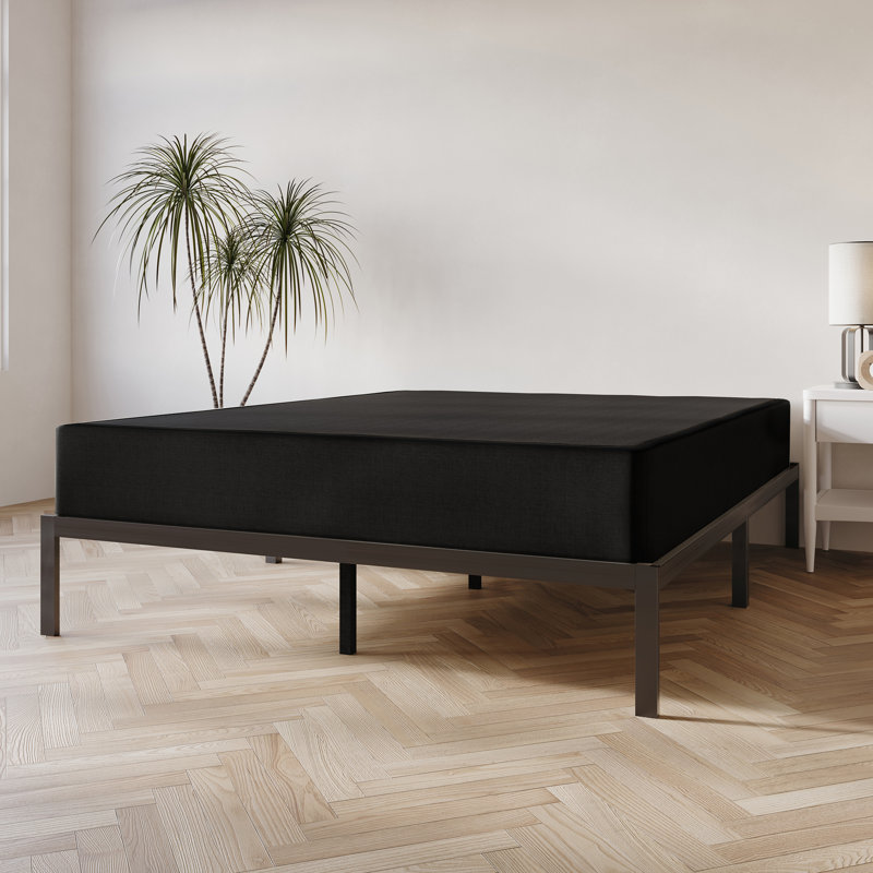 Sommier tapissier en bois 8 po Tawnya avec housse en lin noir, Grand