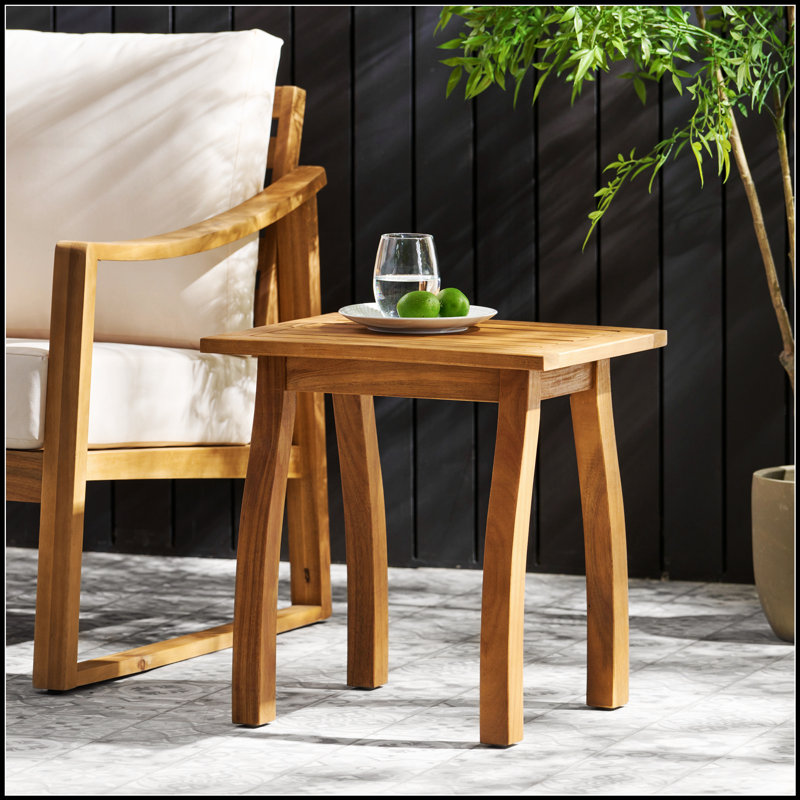 Table d'appoint d'extérieur SELMA avec conception à lattes, durable et résistante aux intempéries, Teck