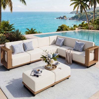 Patio Furniture Set, 8 Pieces Wicker Outdoor Sectional Sofa with 10'' Ultra-Thick Cushions  Ottomans, All-Weather Rattan Conversation Set for Backyar