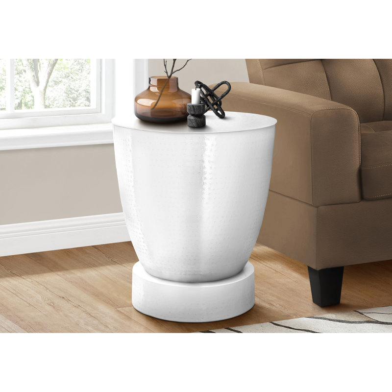 Table de bout tambour moderne en métal blanc pour décoration de salon avec finition