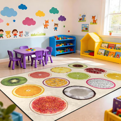 Tapis coloré de tranches de fruits 5 x 7 pi pour la salle à manger de cuisine