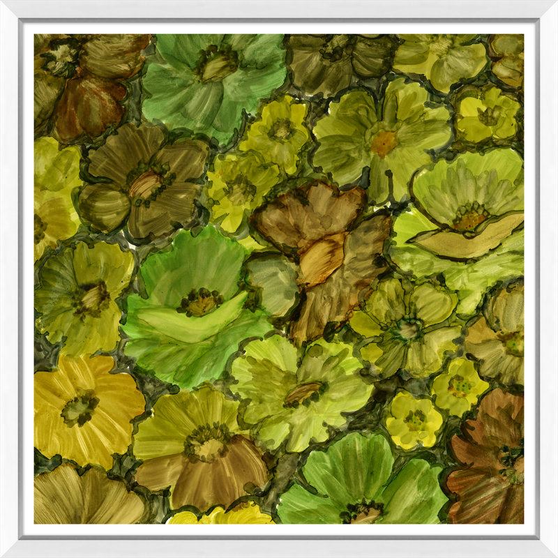 Textile vert - peinture encadrée sur papier