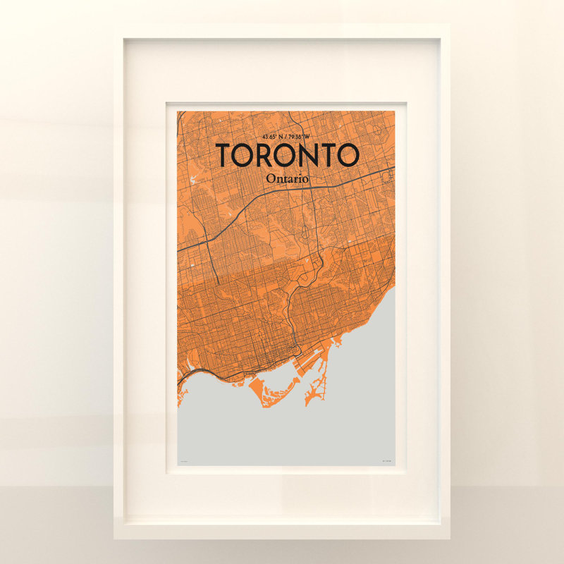 Toronto City Map in Orange 1 Piece Wall Art, 36cm H x 24cm W x 0.05cm D