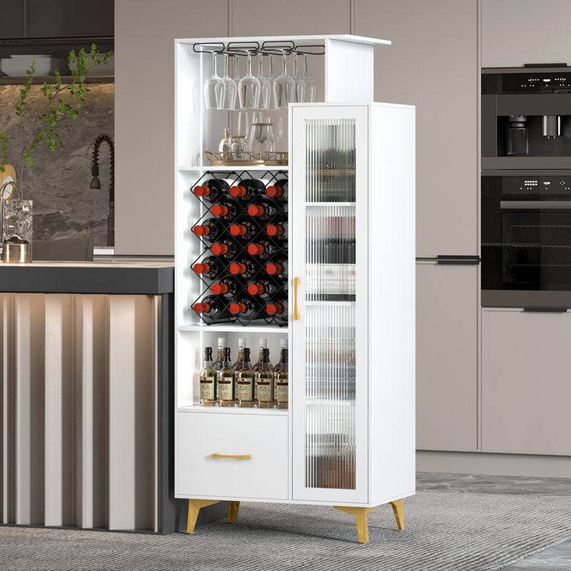 162.5cm H Wine Bar with Wine Storage and Cup Holder, White