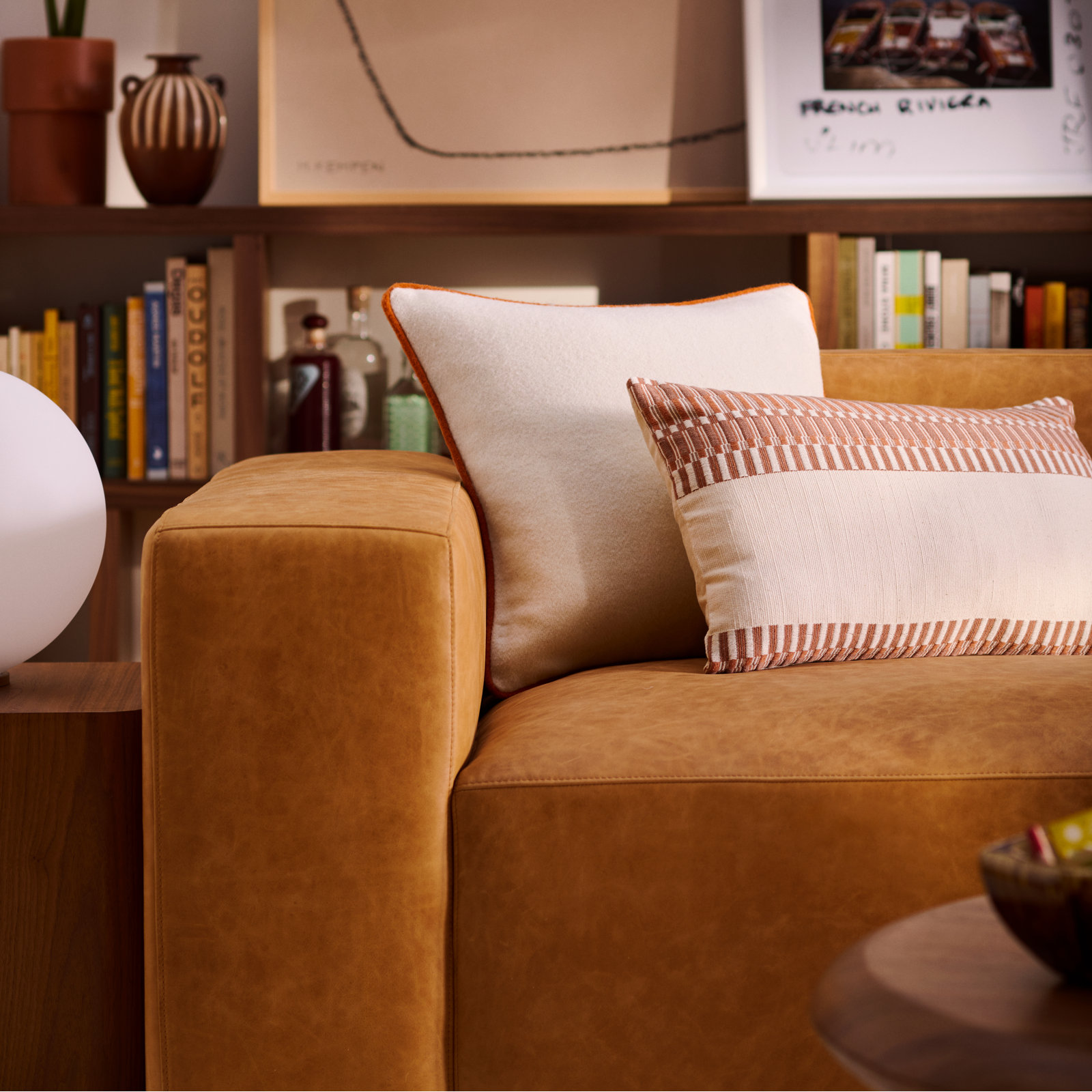 Lombard Pillow Cover, Polyester/Polyfill, 22" x 22", Cream/Rust