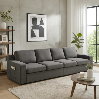 Canapé modulaire à accoudoirs carrés en lin 119 po