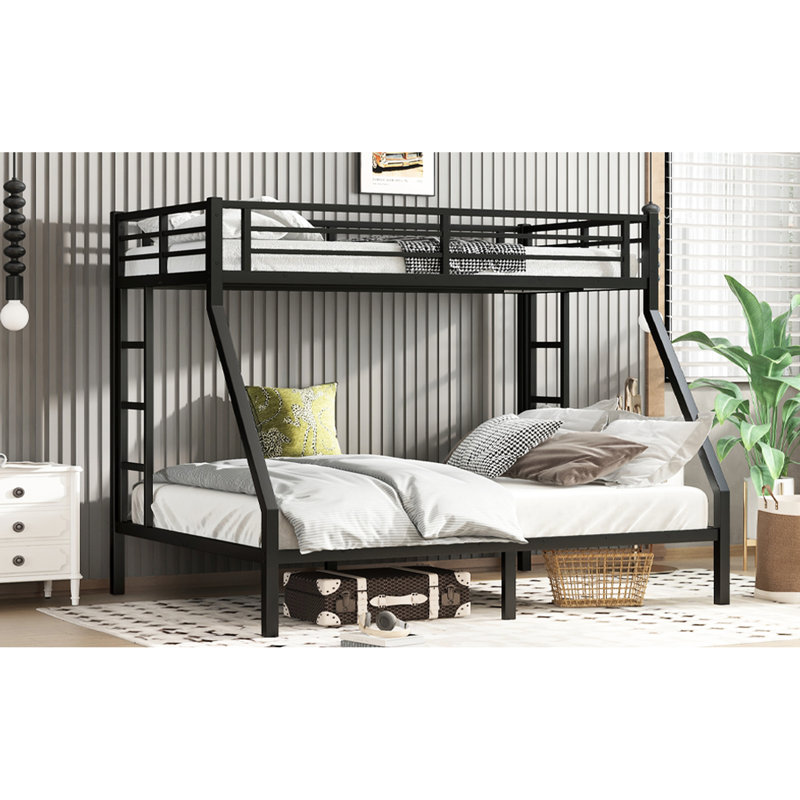 Lit superposé simple au-dessus de grand lit simple TG, couleur noire, peu encombrant pour les adultes, thermolaquage électrostatique, bruit, rangement sous le lit, côté, conception à support solide, avec fixation à lattes, 24 lattes, conception