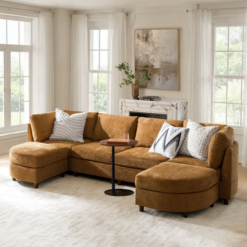 Canapé modulaire avec repose-pieds Dayman l 125 po, Chenille dorée