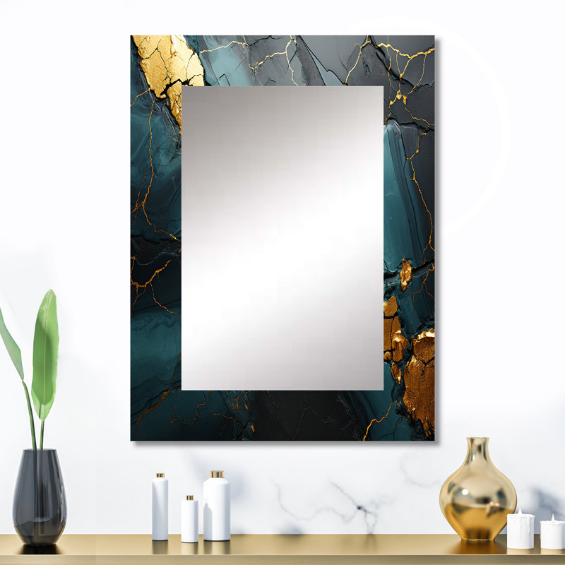 Gold and Green Abstract marble Aura VII - Marble Large Mirror, Gold Unique Wall Mirror Decor, Printed Metal Art, 32" x 24"