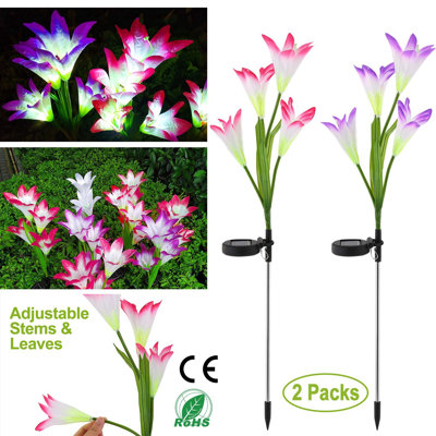 2 lumières de jardin solaires en plein air fleur de lys à DEL 7 couleurs changeant IP65 imperméable